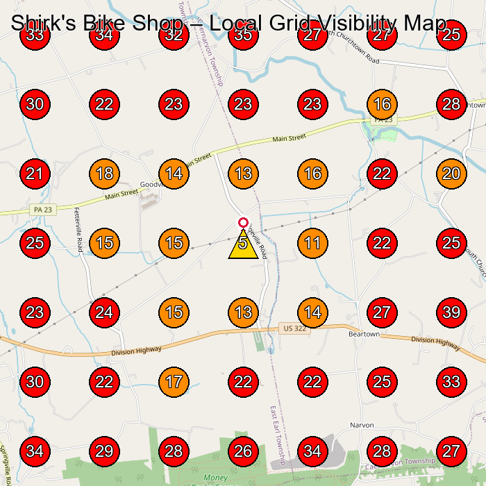 Shirk's Bike Shop GeoGrid visibility map for Paving Contractor in None